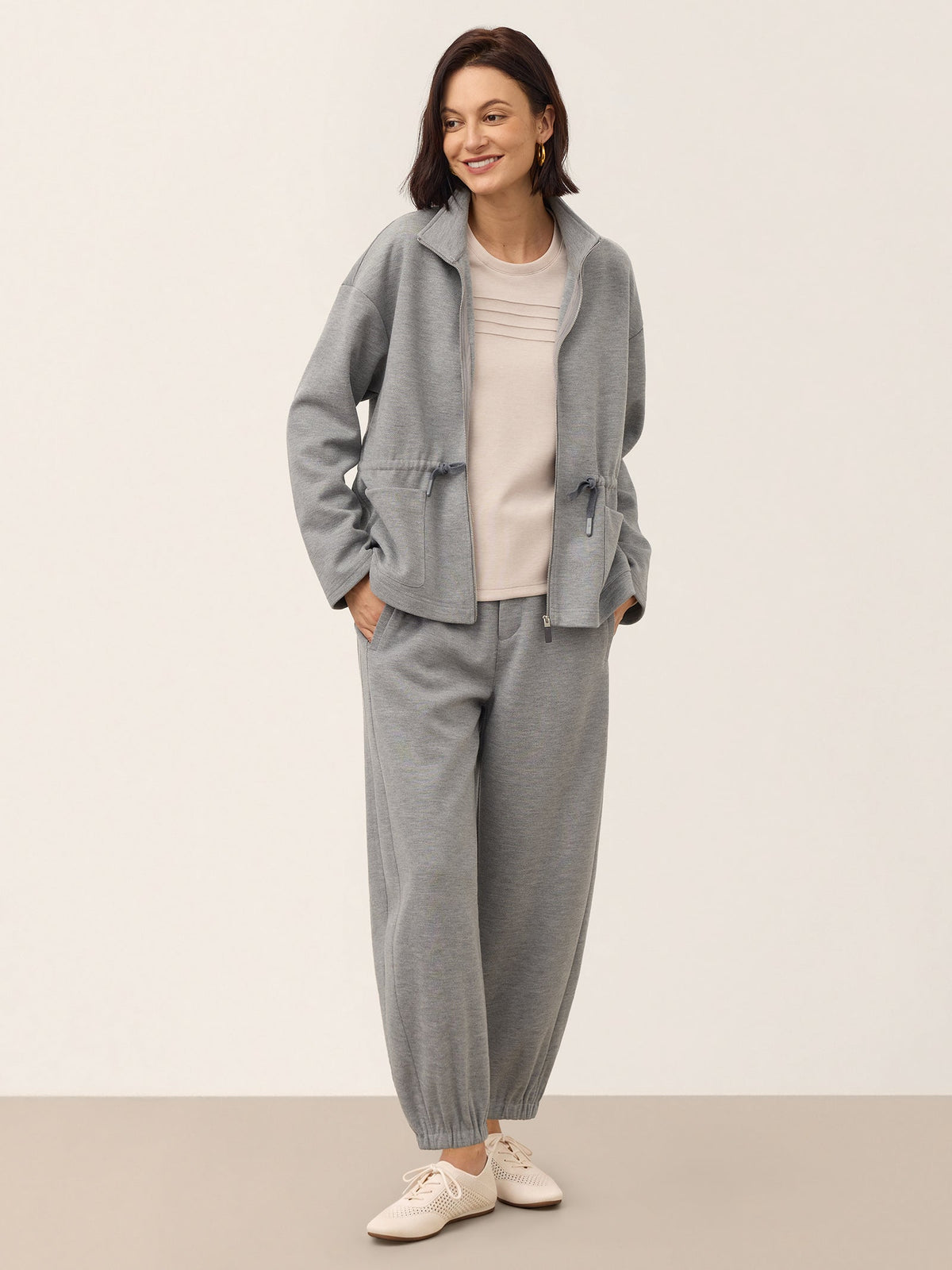 Wool Drawstring Waist Collared Jacket SOLARA