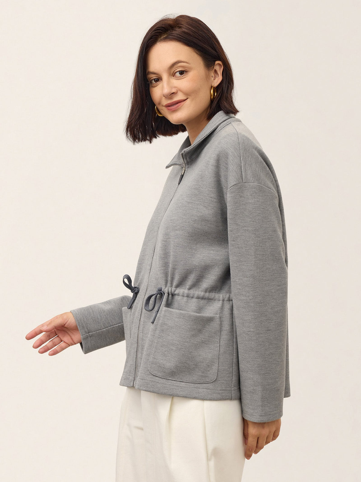 Wool Drawstring Waist Collared Jacket SOLARA