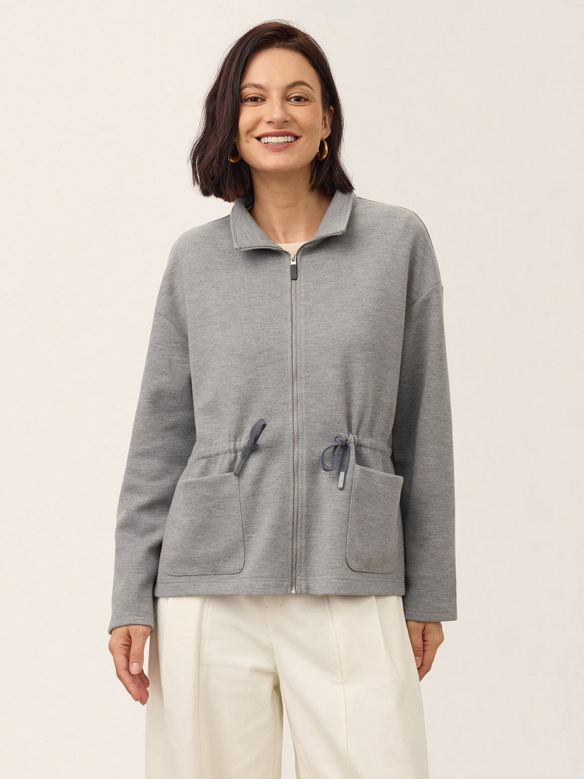Wool Drawstring Waist Collared Jacket SOLARA