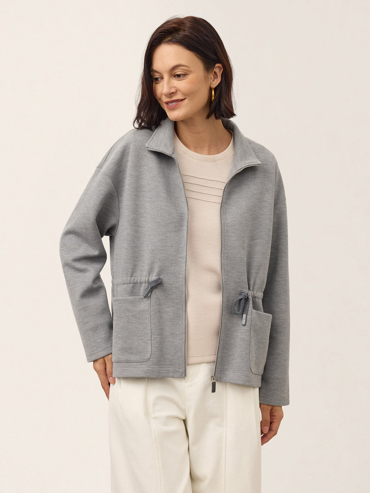 Wool Drawstring Waist Collared Jacket SOLARA