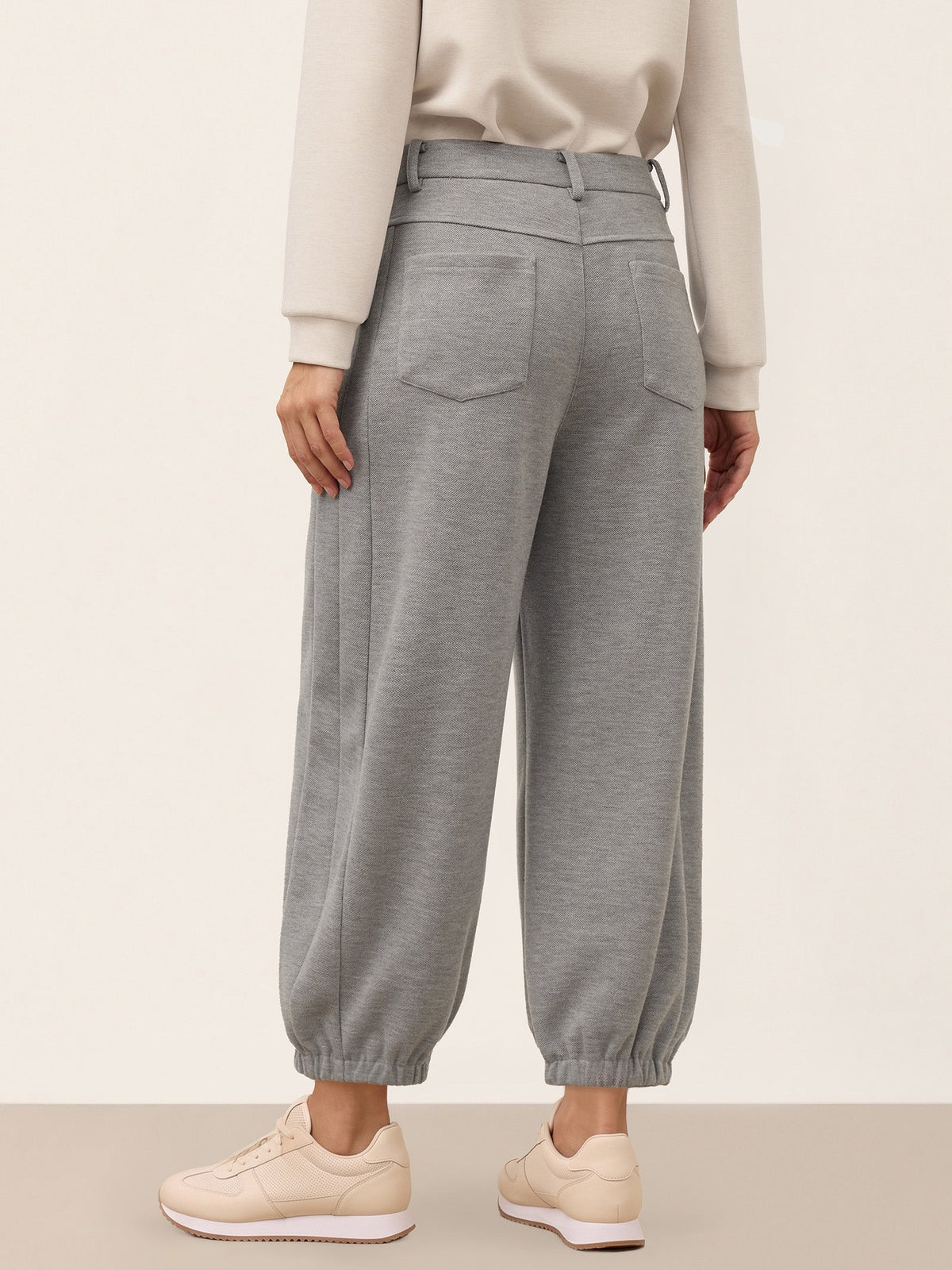 Wool Mid Waist Curved Leg Drawstring Hem Pants ZORELLE