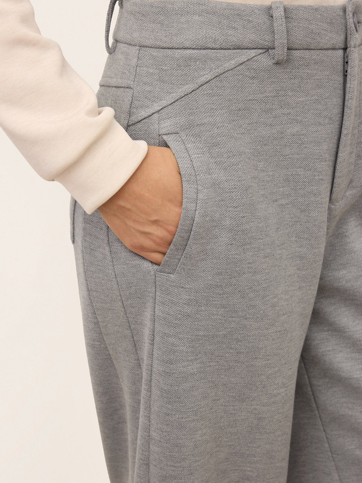 Wool Mid Waist Curved Leg Drawstring Hem Pants ZORELLE