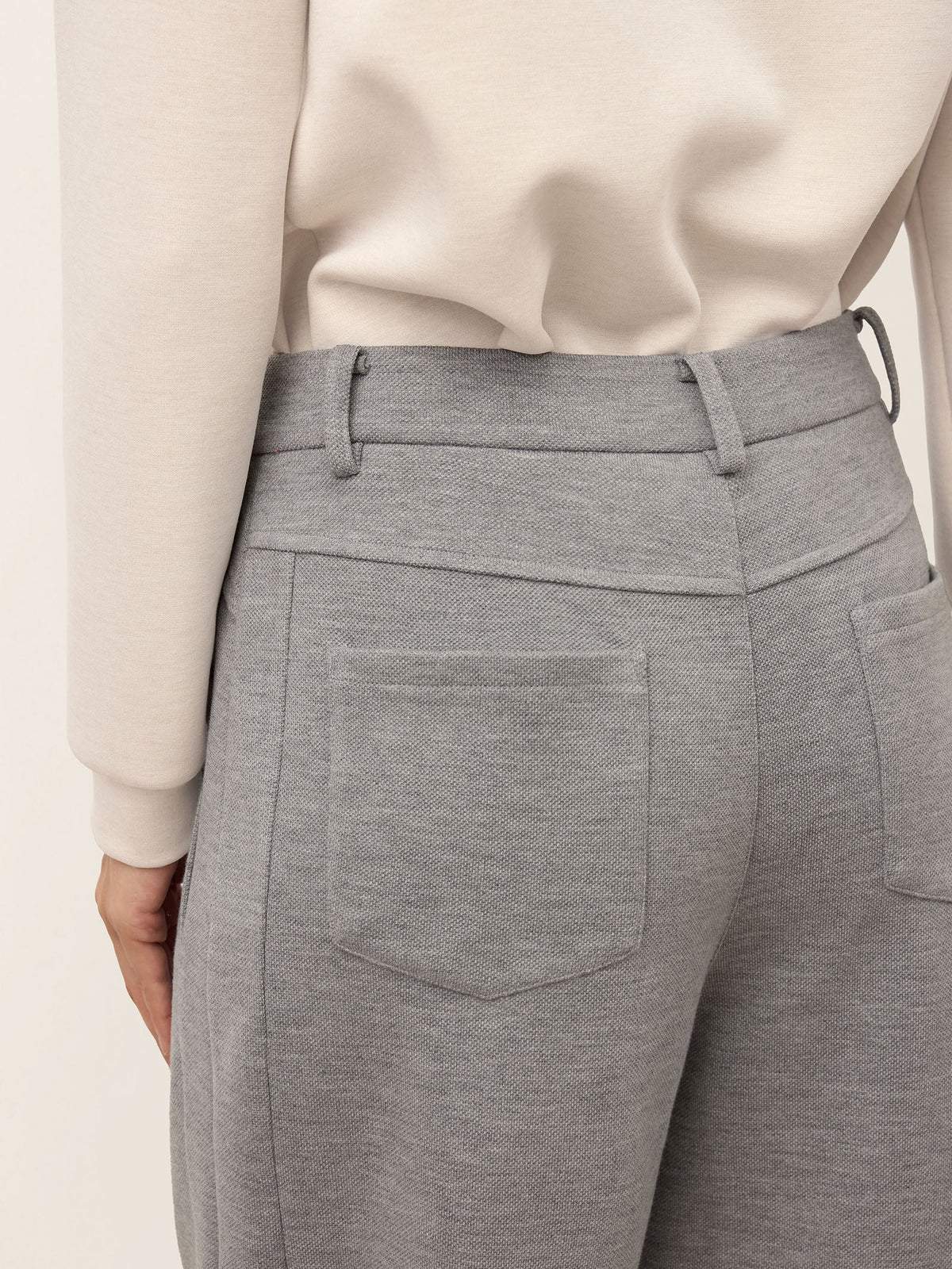 Wool Mid Waist Curved Leg Drawstring Hem Pants ZORELLE