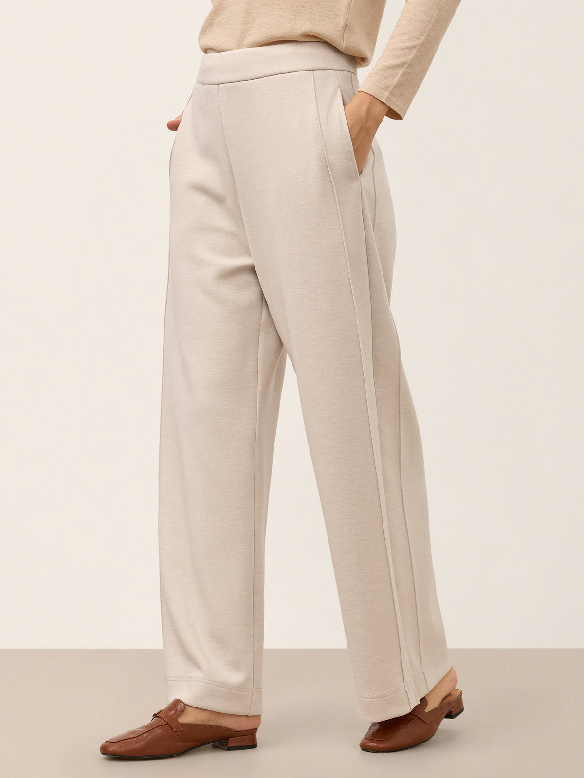 Lyocell Wool Mid Rise Sculpted Seam Straight Leg Pants RAVELLA