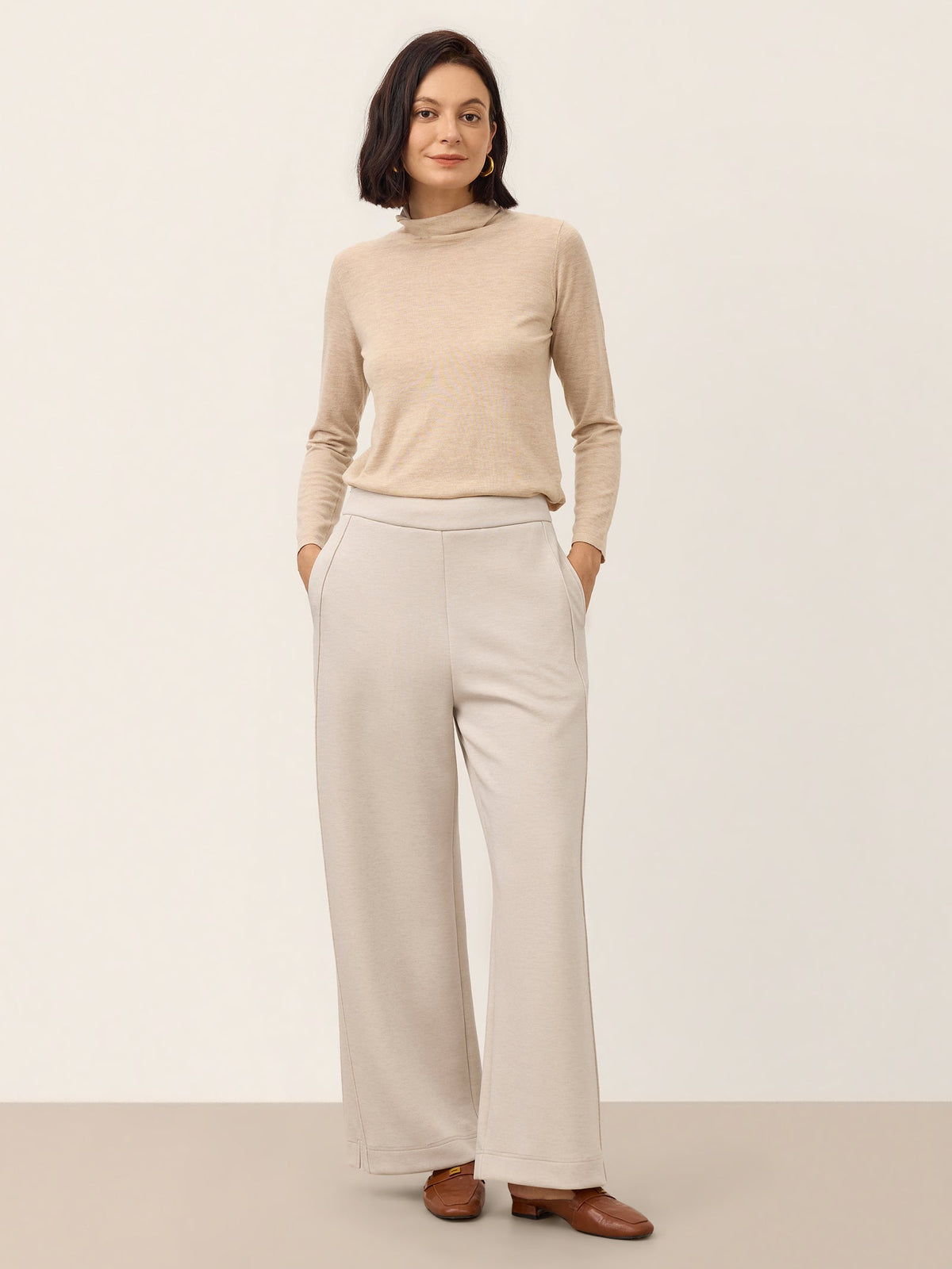 Lyocell Wool Mid Rise Sculpted Seam Straight Leg Pants RAVELLA