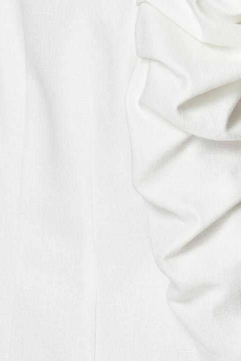 Woven Solid Textured 3/4 Sleeve Power Shoulder Jacket