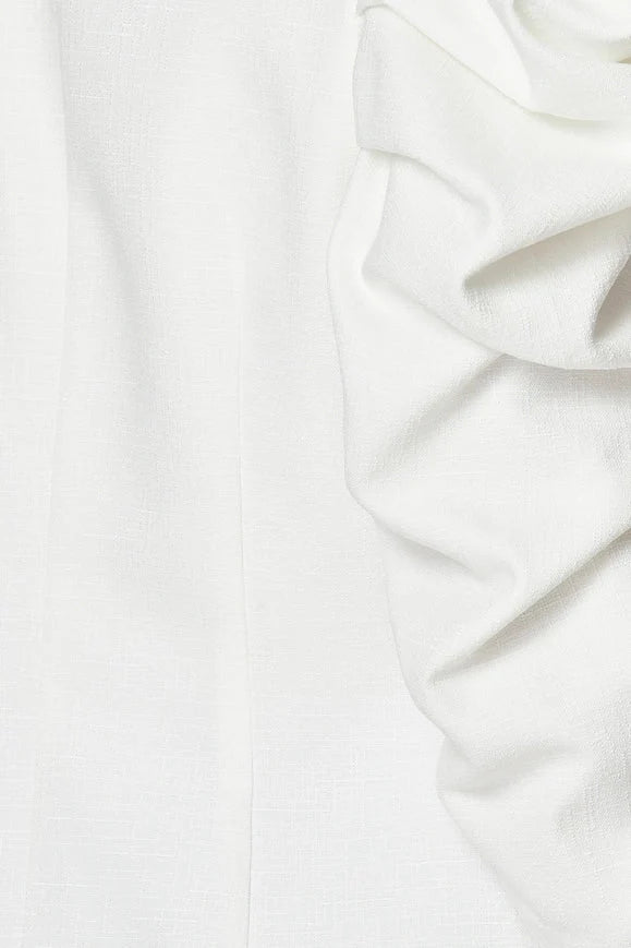Woven Solid Textured 3/4 Sleeve Power Shoulder Jacket