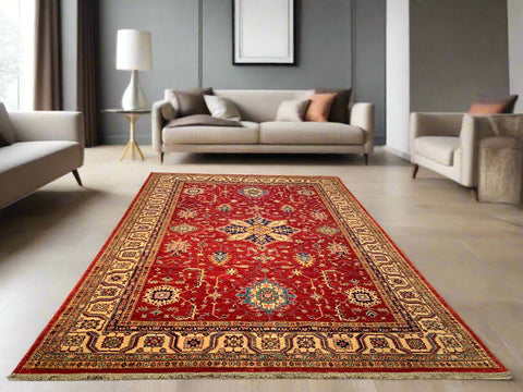 Hand-Knotted Vegetable Dye Kazak Rug from Pakistan, size 8' 7" x 12' 4"