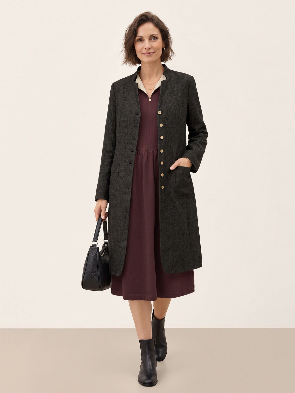 Cotton Yarn Dyed Color Block Gathered Waist Midi Shirt Dress YARITZA