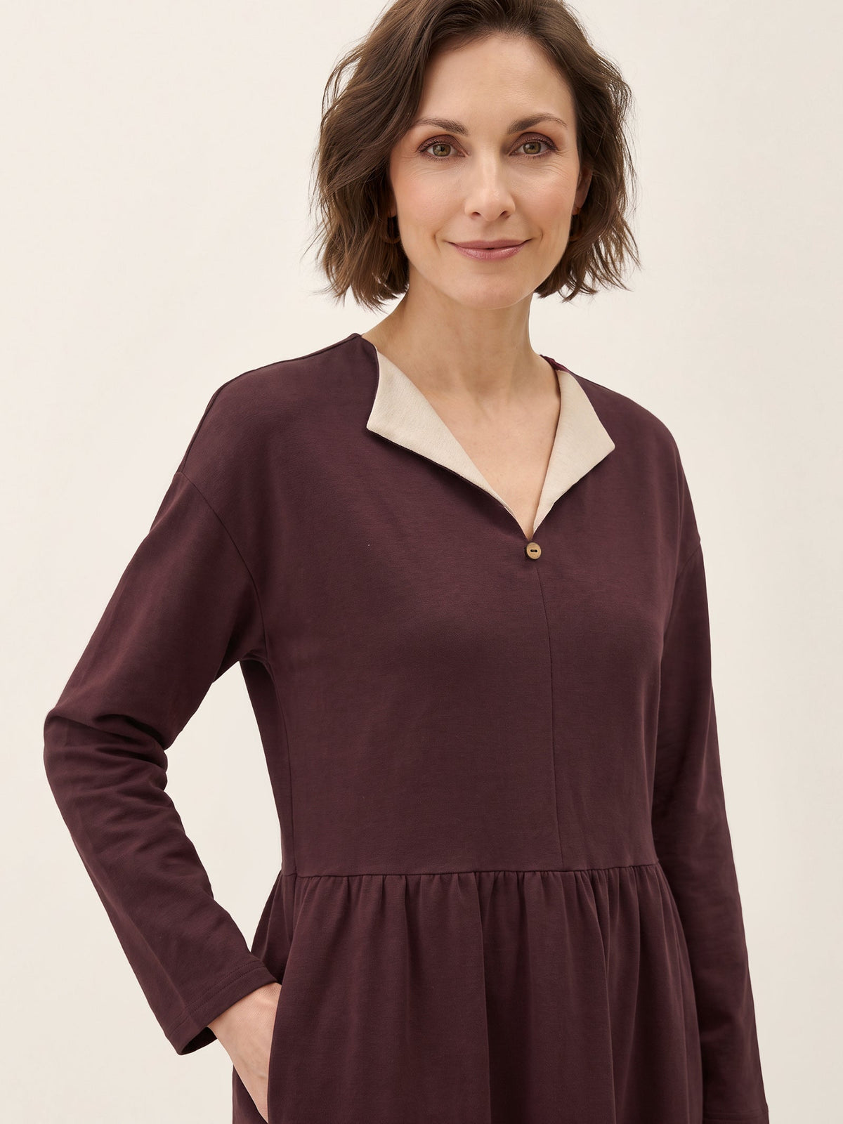 Cotton Yarn Dyed Color Block Gathered Waist Midi Shirt Dress YARITZA