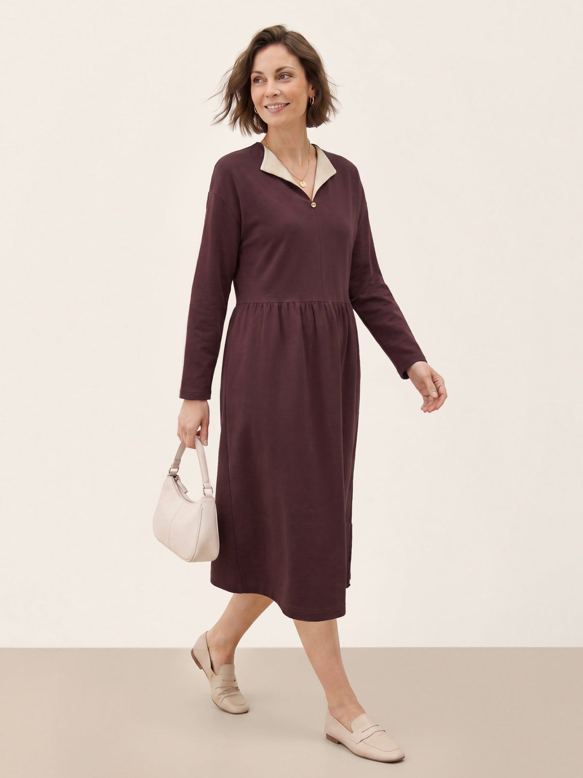 Cotton Yarn Dyed Color Block Gathered Waist Midi Shirt Dress YARITZA