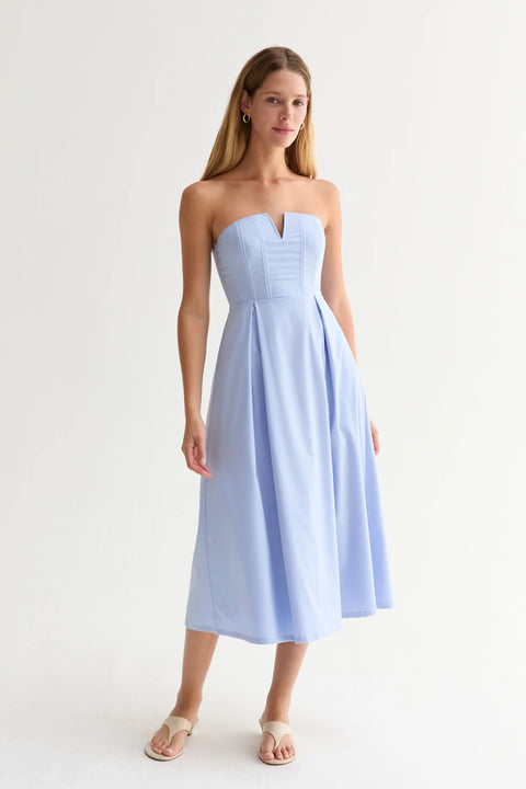 Zae V-Wire Midi Dress in Light Blue Modal Blend
