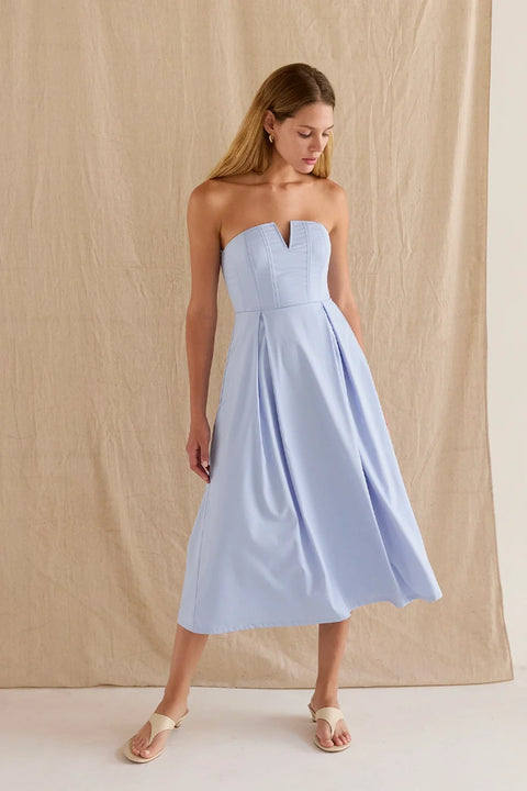Zae V-Wire Midi Dress in Light Blue Modal Blend