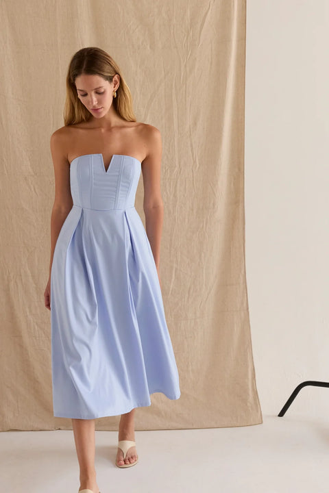 Zae V-Wire Midi Dress in Light Blue Modal Blend