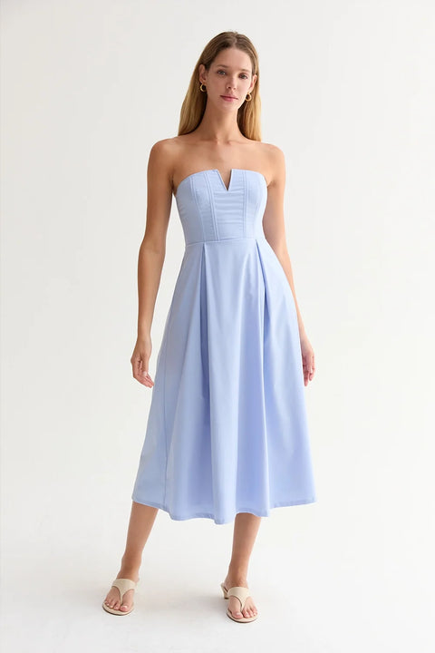 Zae V-Wire Midi Dress in Light Blue Modal Blend