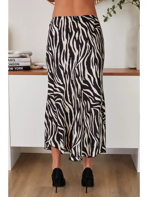 Zebra Print Silky Slip Skirt