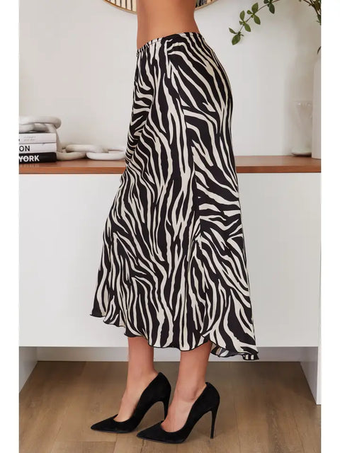 Zebra Print Silky Slip Skirt