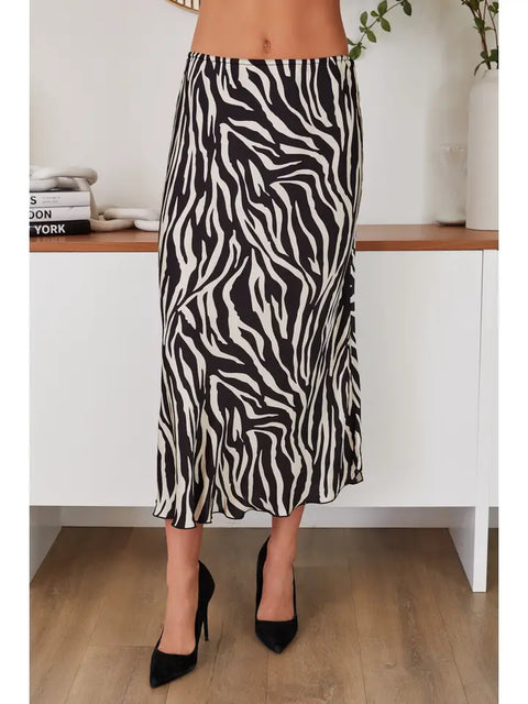 Zebra Print Silky Slip Skirt