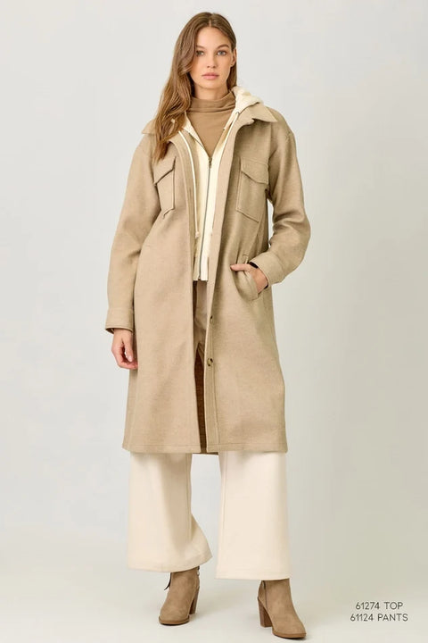Twofer Hoodie Solid Coat - Latte