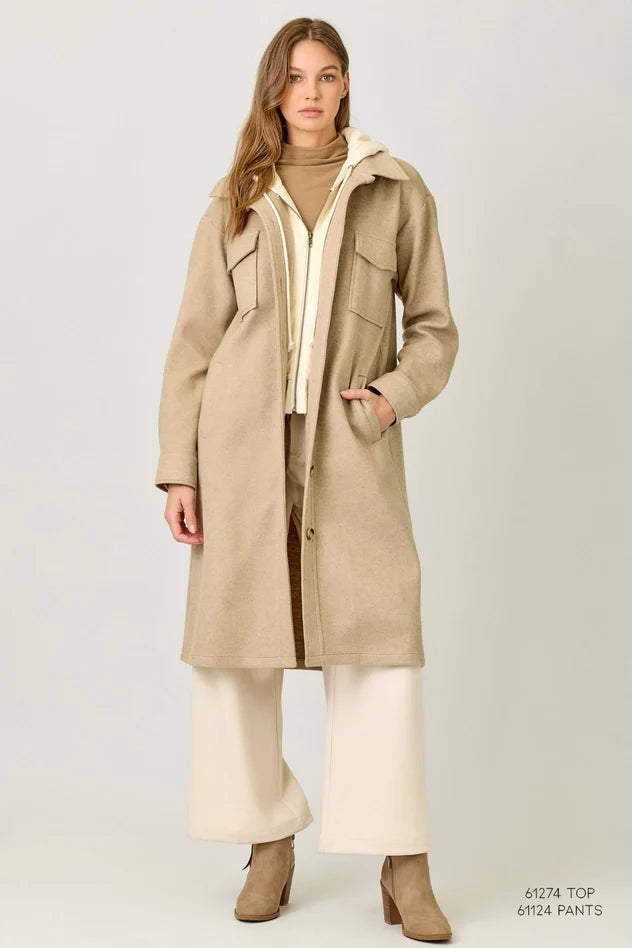 Twofer Hoodie Solid Coat - Latte