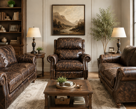 English Rolled Arm Recliner - Dark Brown Leather
