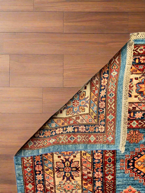 Hand-Knotted Vegetable Dye Kazak Rug from Pakistan, size 8' 9" x 11' 9"