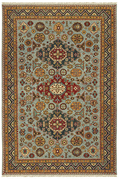 Medalia Area Rug - Light Blue. Burnt Orange. Burnt Red. Spruce Blue