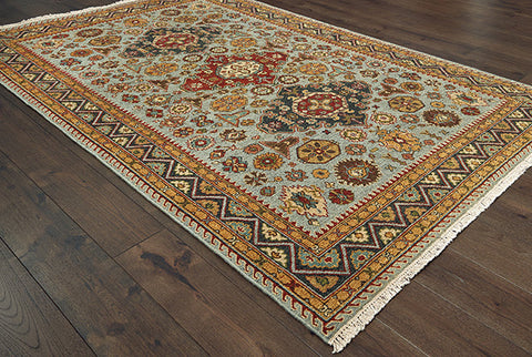 Medalia Area Rug - Light Blue. Burnt Orange. Burnt Red. Spruce Blue