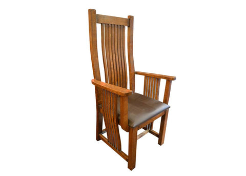 Set of 8 - Mission / Arts and Crafts Oak Curved High Back Dining Chairs