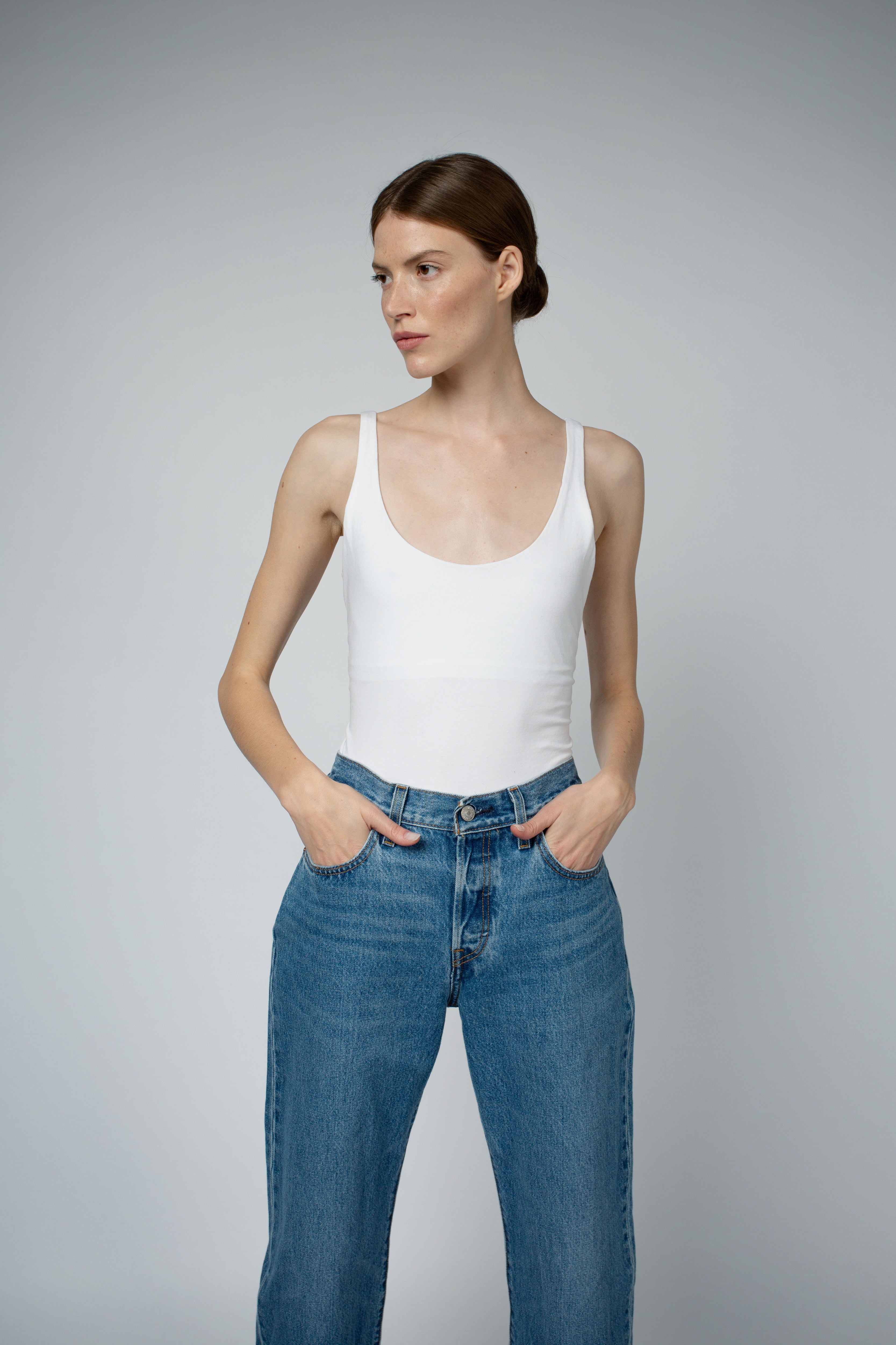 AVA ORGANIC COTTON BRA TANK TOP IN WHITE