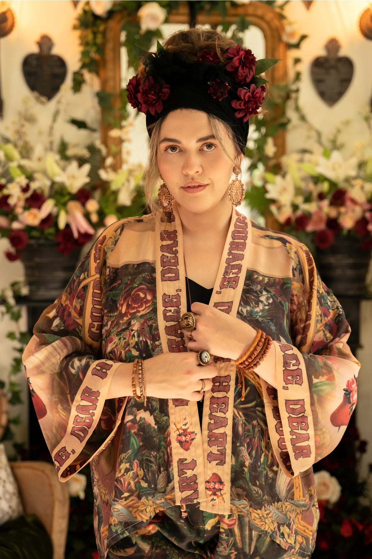 Courage Deart Heart Cropped Bamboo Kimono with Sacred Heart