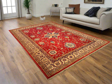 Hand-Knotted Vegetable Dye Kazak Rug from Pakistan, size 8' 7" x 12' 4"