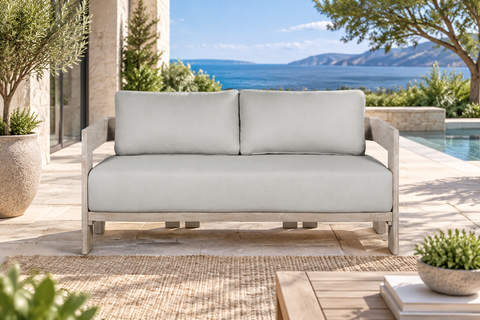 Paradiso Outdoor Solid Teak Wood Love seat - Gray Fabric