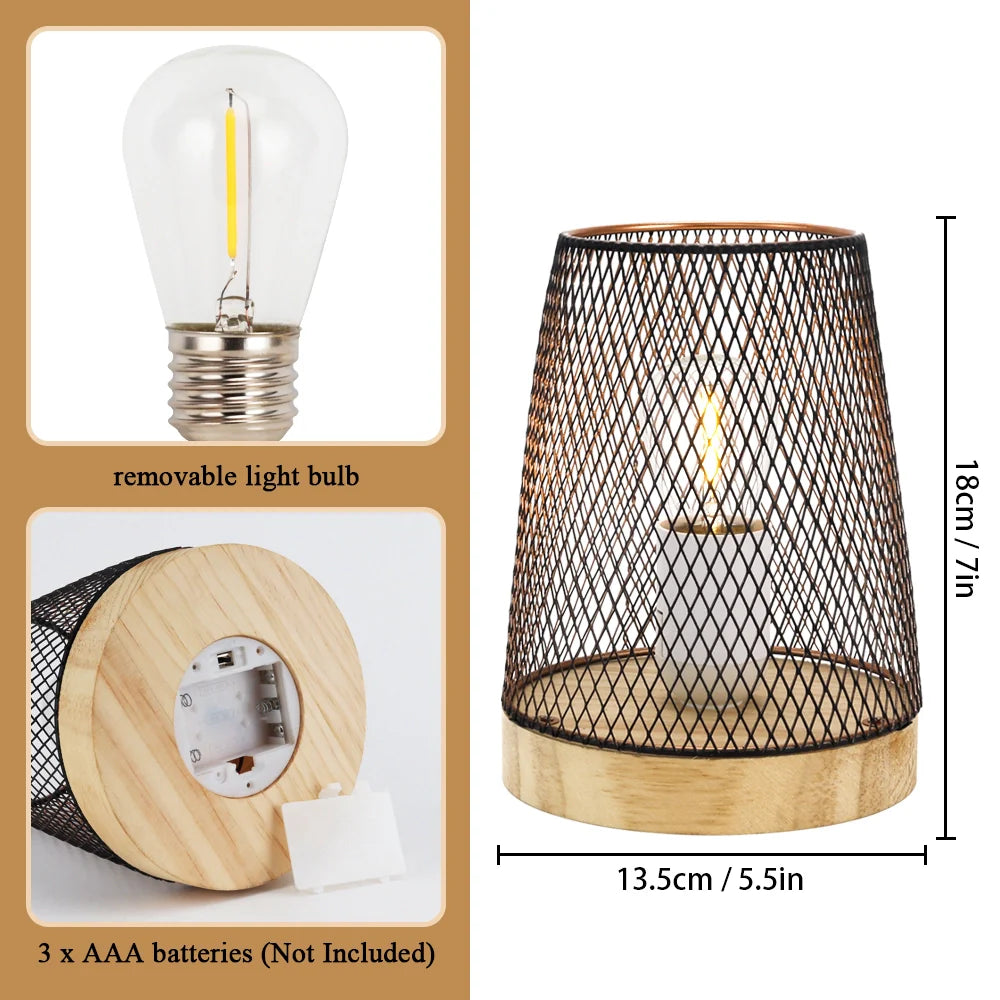 Set of 2-7"H Metal Mesh Table Lamp (with Wooden Base)