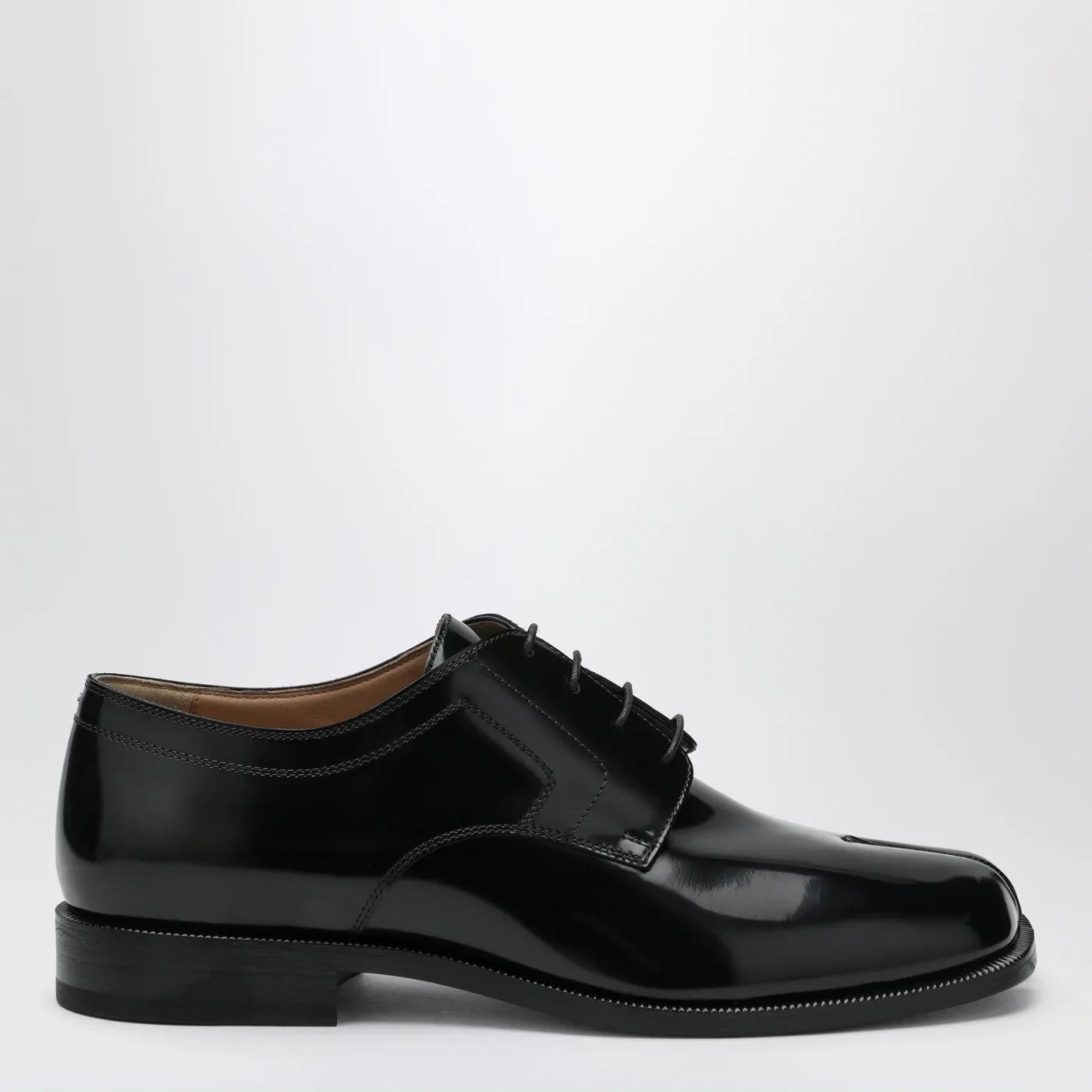Black Calfskin Tabi Split Lace-Up Shoes