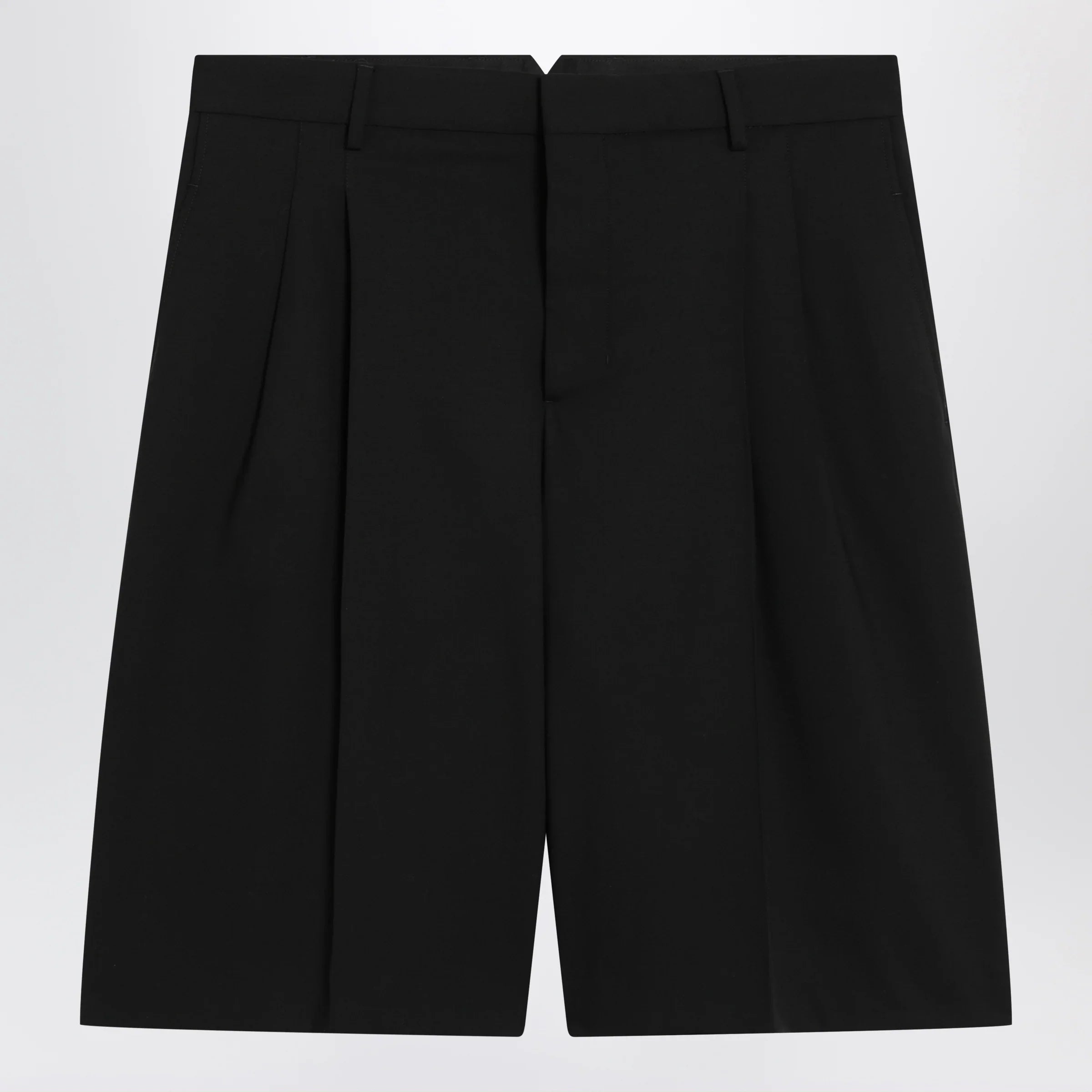 Black Cotton Pleated Bermuda Shorts for Summer Comfort