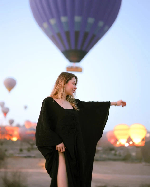 Black Crinkle Cotton Comfort Kaftan Dress (Copy)
