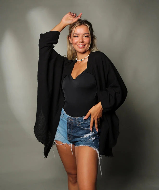 Black &Gold Moon Phases Muslin Kimono Robe / Poncho