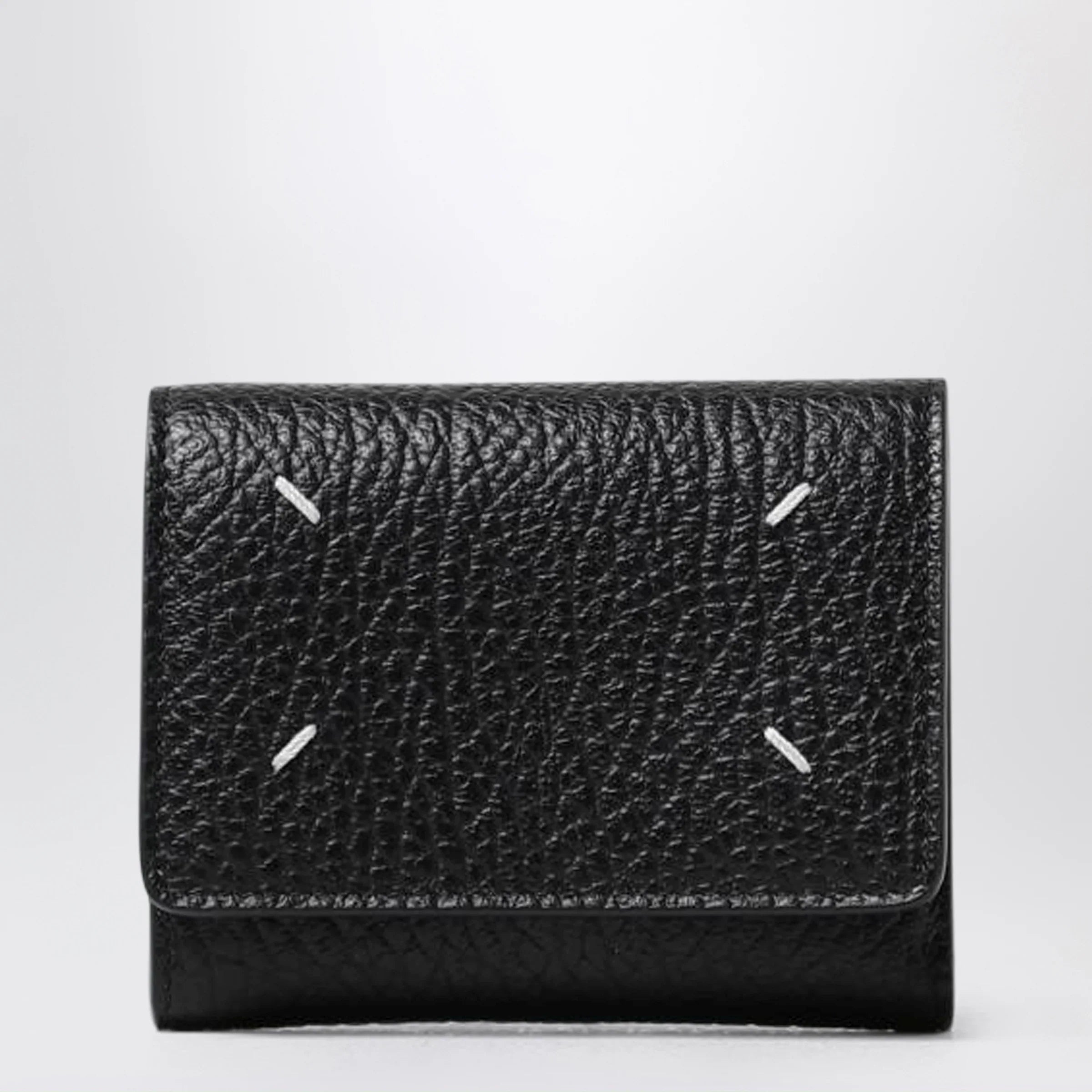 Black Grained Leather Trifold Wallet for Everyday Use