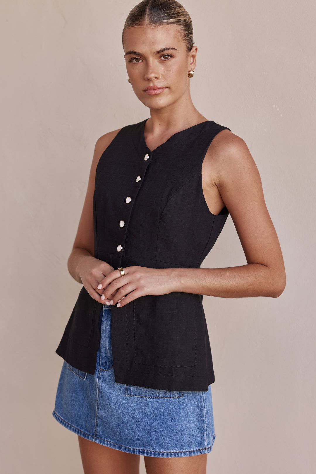 Black Linen Vest
