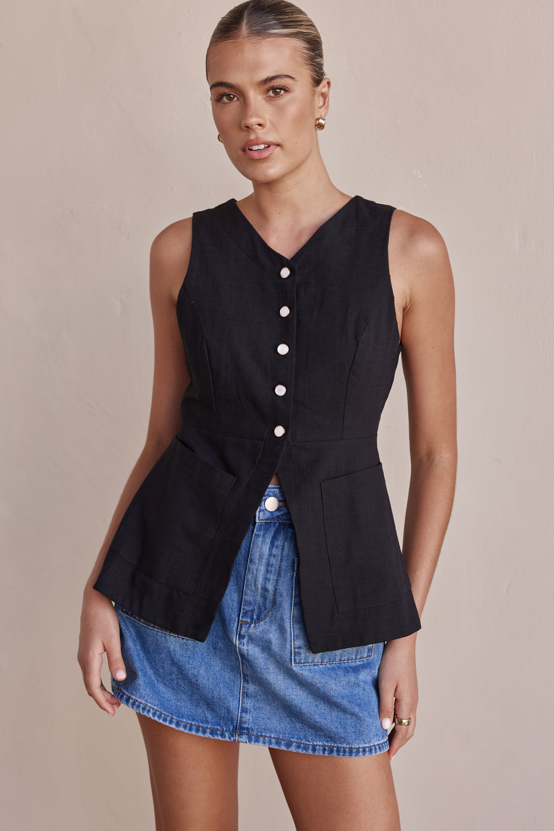 Black Linen Vest