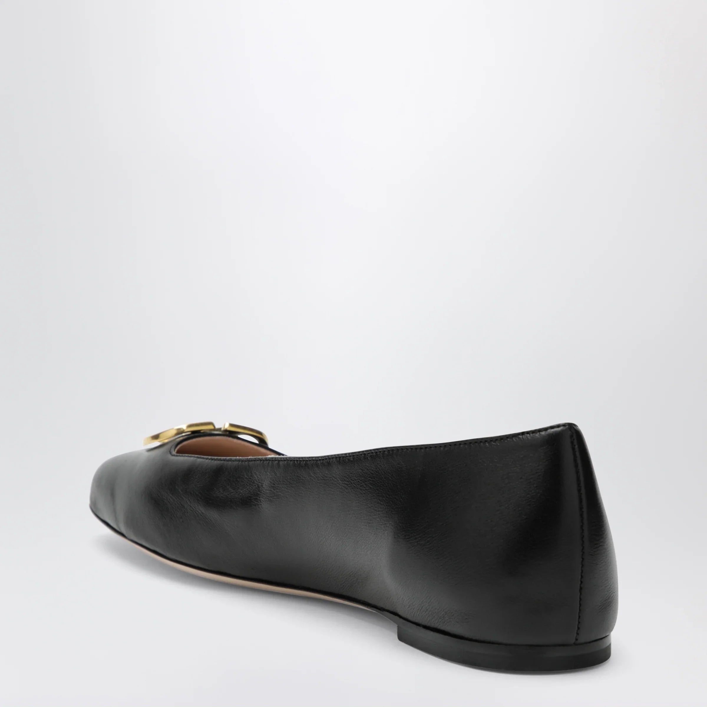 Black Nappa Leather VLogo Ballerina Flats Comfortable Everyday