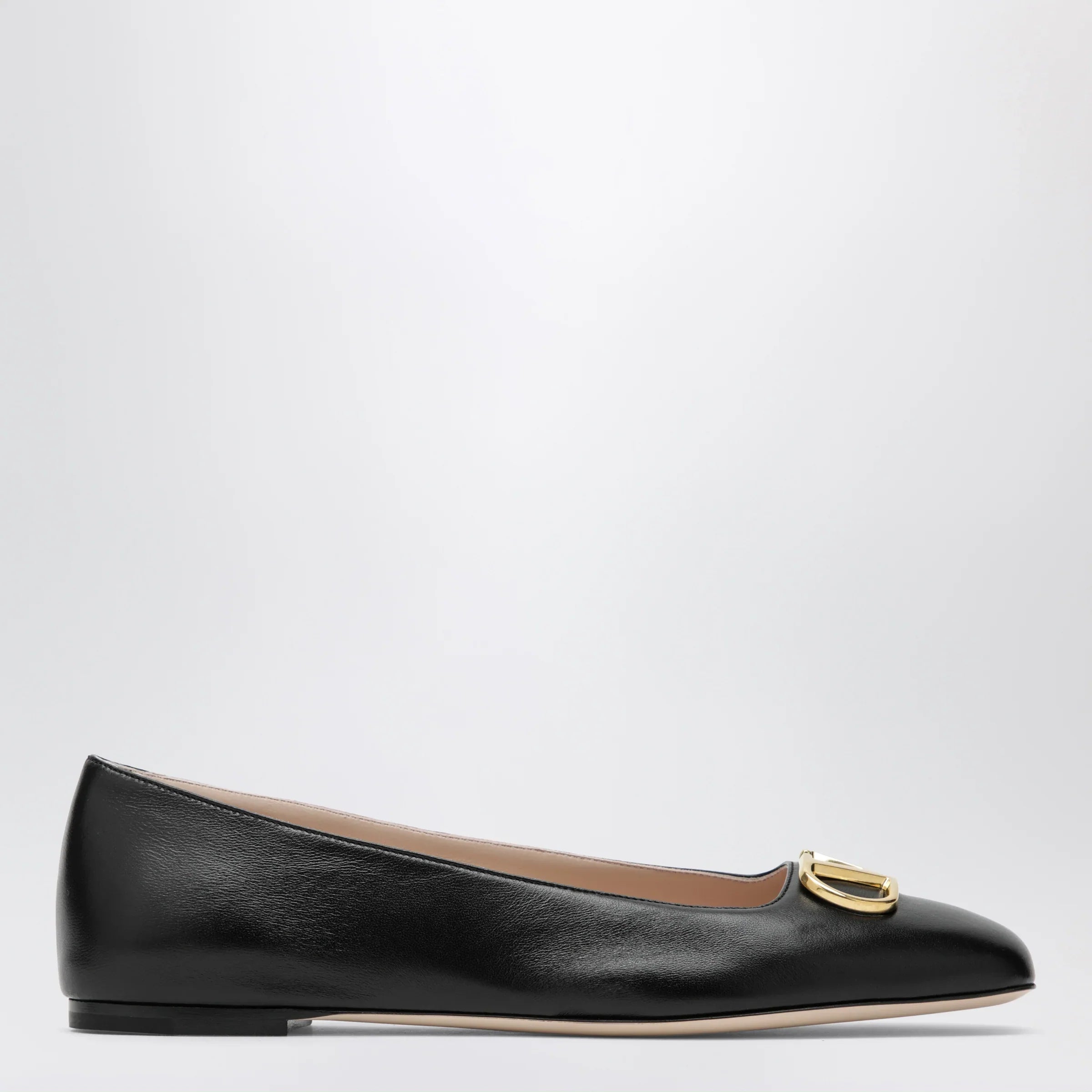 Black Nappa Leather VLogo Ballerina Flats Comfortable Everyday