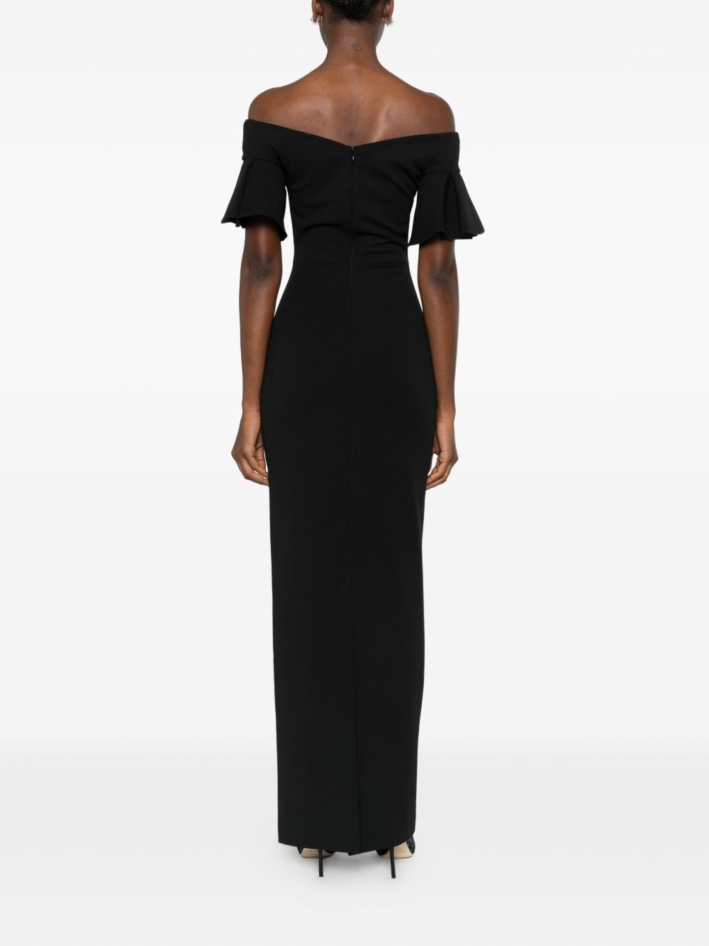Black Off-Shoulder Maxi Dress with Concealed Zip