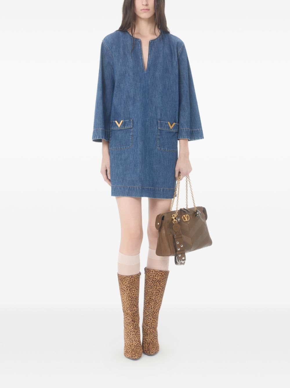 Blue V-Neck Denim Short Dress for Summer Comfort