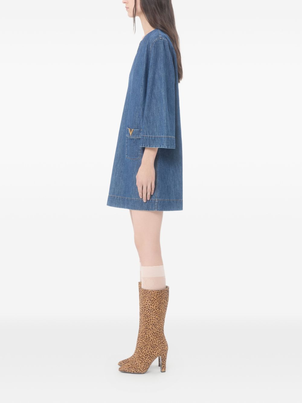 Blue V-Neck Denim Short Dress for Summer Comfort