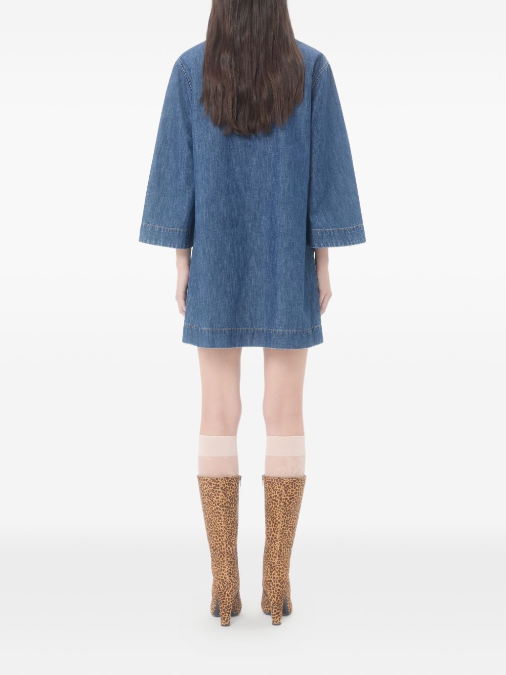 Blue V-Neck Denim Short Dress for Summer Comfort