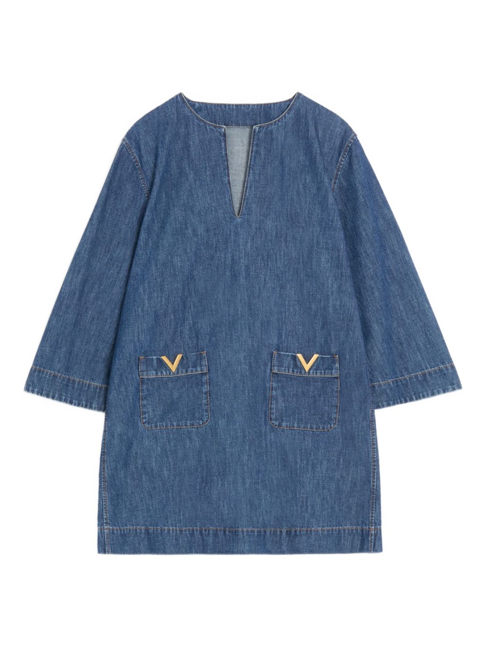 Blue V-Neck Denim Short Dress for Summer Comfort