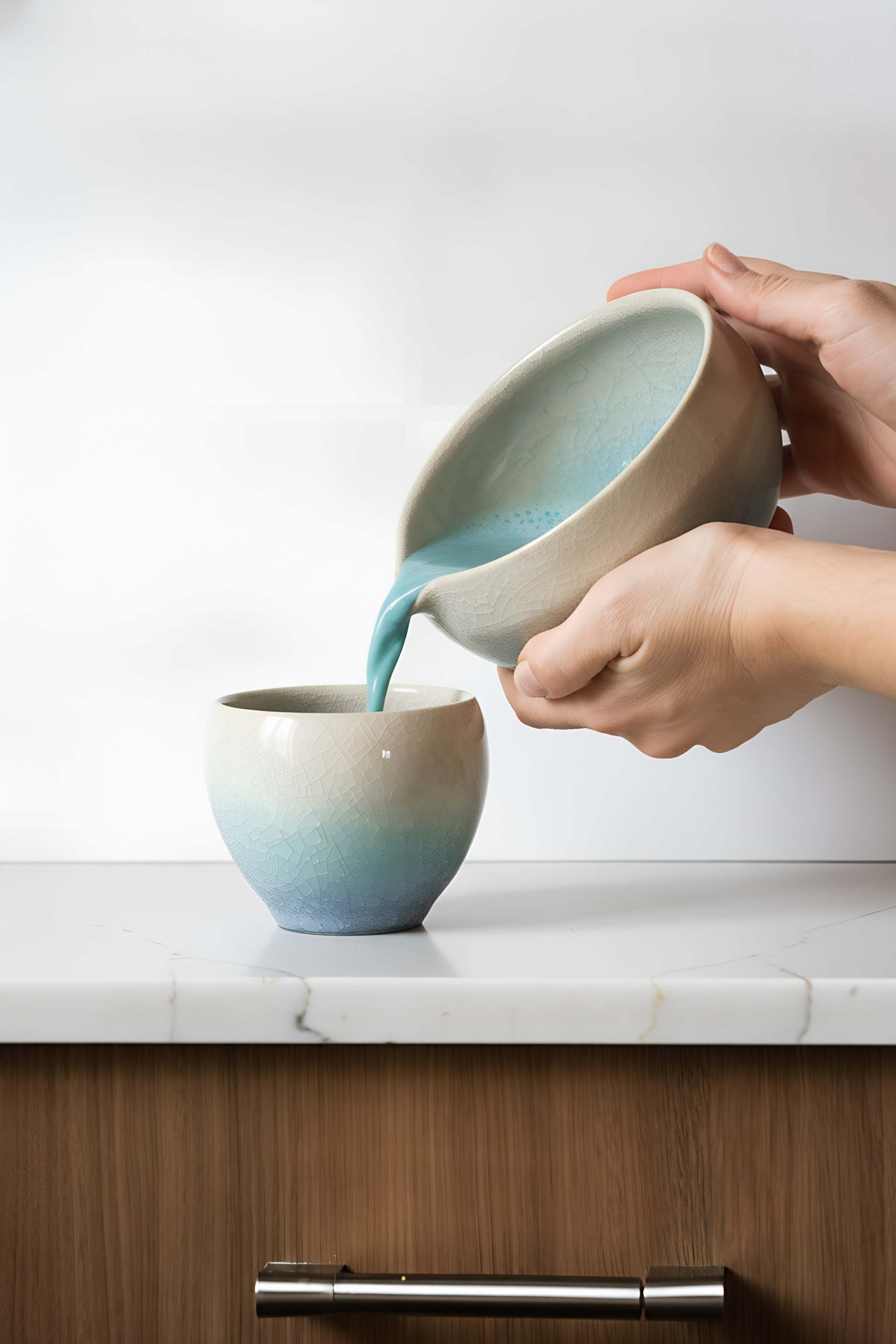 Handmade Ceramic Matcha Bowl with Spout & Matching Cup Set