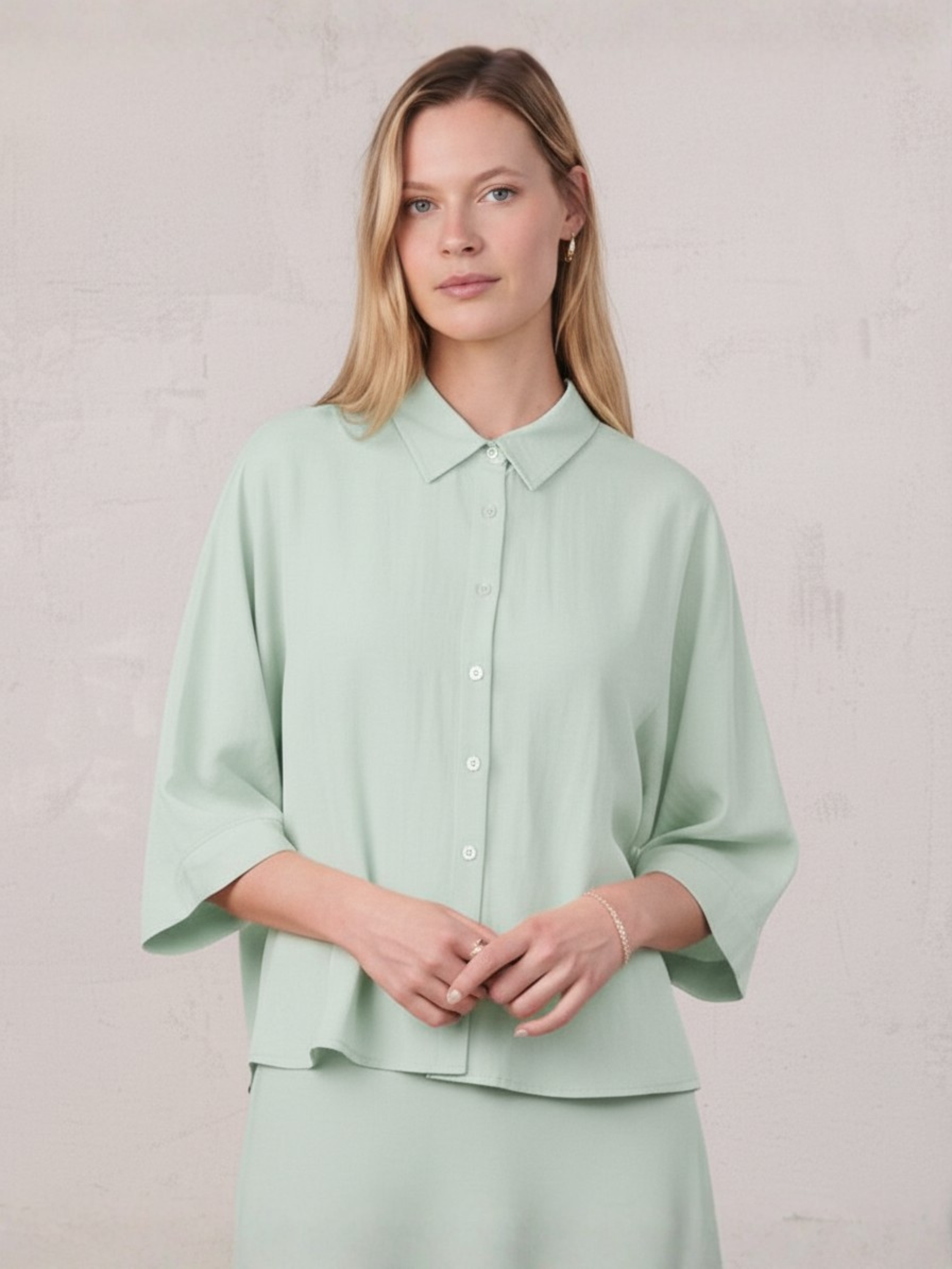 Boxy Dolman Sleeve Crinkle Blouse-Mint Green-0